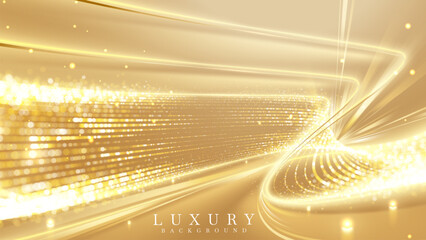 Luxury golden stage backdrop design with disco light and bokeh effect decoration, award ceremony background idea and premium product promotion.