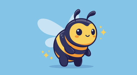 Cartoon Bee with Sparkling Trail and Shadow Half Frame View