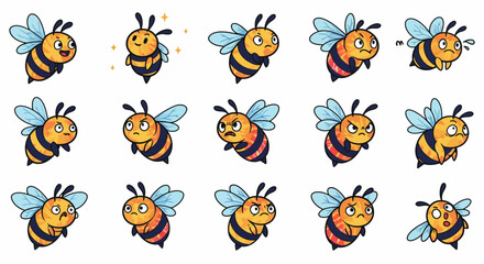 Six Cartoon Bees Displaying Diverse Emotions © tere