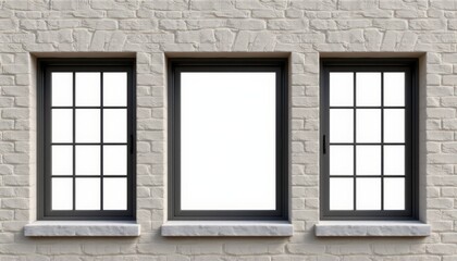 Fototapeta premium Modern Architectural Windows on Textured Brick Wall Featuring Simple and Elegant Design