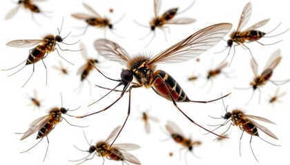 Close-up of Flying Insects with Delicate Wings Against Bright Background in Natural Habitat