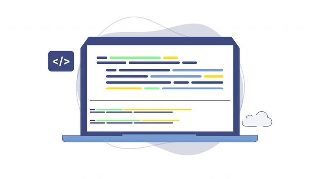 Freelance programmer coding animation icon, suitable for tech and freelance related visual content creation and web design projects.