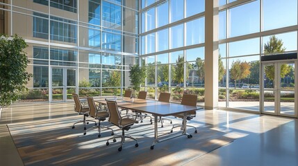 Modern Conference Room with Large Windows and Natural Light