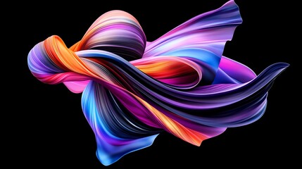 Fototapeta premium Colorful, abstract 3D flow with vibrant, swirling brushstroke effect against black