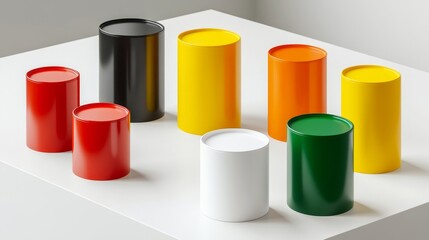 Colorful Cylindrical Containers on Minimalist White Surface