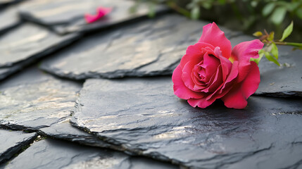 Pink Rose on Slate Stones