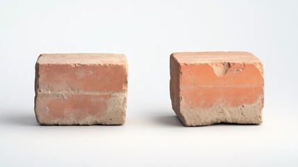 Two Traditional Red Bricks on a White Background for Construction Use