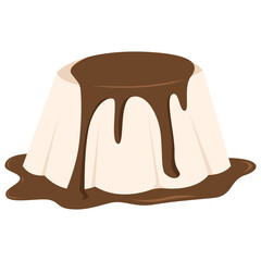 Pudding Dessert with Chocolate Sauce Illustration
