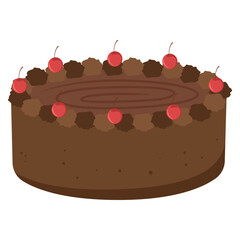 Whole Chocolate Cake with Cherry Topping Illustration