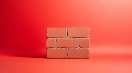 Single Red Brick Placed Against Bright Red Background for Design