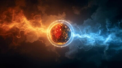 The fiery red planet collides with the icy blue one, cosmic shockwaves illuminating endless space in chaos.
- Powered by Adobe