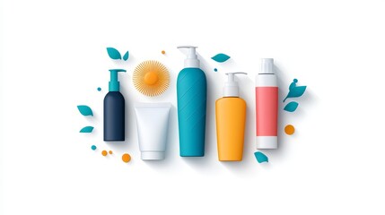 Colorful Collection of Cosmetic Bottles and Natural Elements