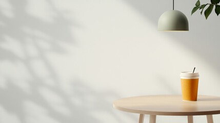 Stylish Coffee Scene with Morning Light and Soft Green Elements