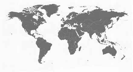 Fototapeta premium High-Resolution Political World Map with Country Borders: A Detailed Grey-Scale Representation of Global Geography