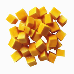 Pile of Diced Butternut Squash Cubes on Dark Transparent background