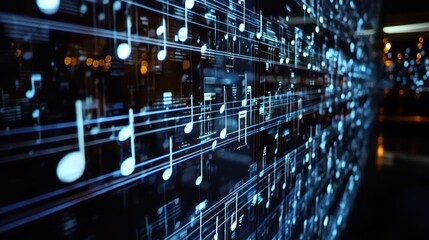 A transparent screen displaying interactive musical notes