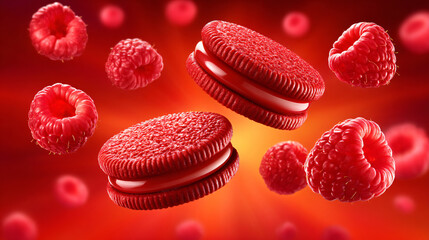 Cookies Dessert Raspberries Sweet Confectionery Snack Red Delicious Food Cream Fruit Tasty Treats Natural Fresh Flavors Ingredients Color Vibrant Indulgence Gourmet Appetizing Party Celebration