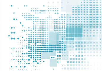 Abstract geometric shapes and dots create visually engaging background in shades of blue. This design features mix of circles and squares, offering modern and dynamic aesthetic