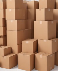 Several empty brown cardboard boxes isolated on white , delivery, rectangle, pile