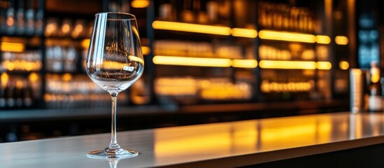 elegant stemware presentation on a luminous counter with a sophisticated blurred backdrop creating a refined ambience in a upscale drinking establishment