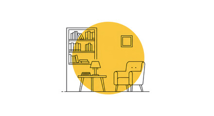 Minimalist Living Room Illustration with Yellow Circle Accent