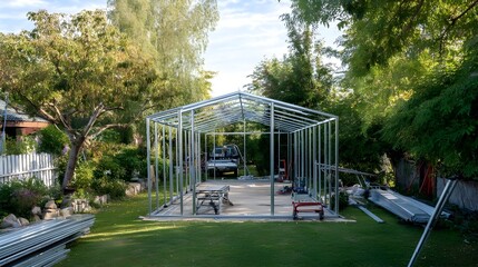 Dynamic construction site showcases robust metal framework rising skywards defining innovative architectural progress and precision