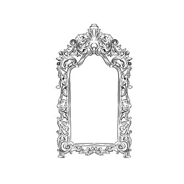 Hand drawing vintage frame isolated on white