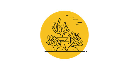 Coral Reef Ecosystem: Minimalist Line Art Icon
