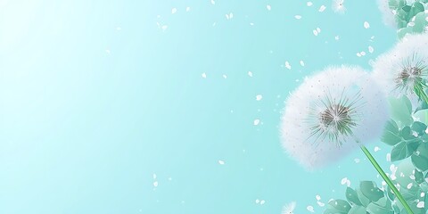 Obraz premium Light Blue Spring Background with Dandelions