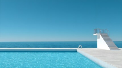 Dive into an Aquatic Oasis Featuring a Clear Blue Pool and Elevated Diving Board Platform