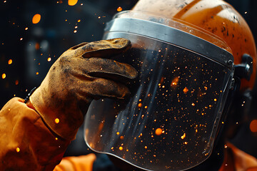 Welder Wearing Protective Gear with Sparks Flying