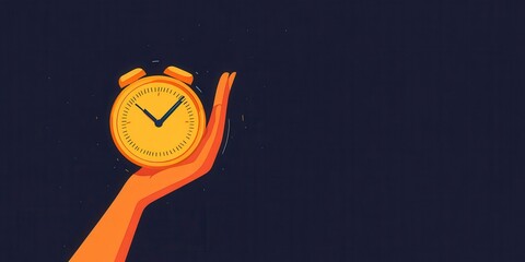 Hand holds a small yellow alarm clock