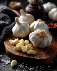 fresh garlic bulbs with single peeled clove