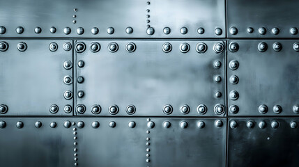 Metal sheets fastened with rivets create a textured industrial background.