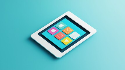 Animated icon of a digital tablet displaying e-learning content