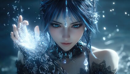 Ice magic with fantasy woman portrait.