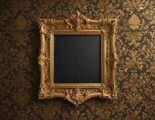 Intricate gold frames adorn opulent damask floral fabric , antique, silk