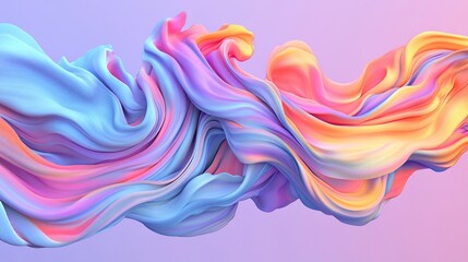 Fototapeta premium Flowing colorful fabric, dreamy pastel waves on gradient background