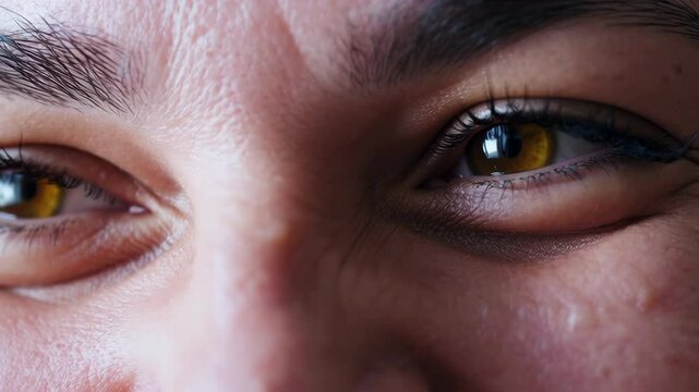Woman expressing happiness with eyes: close-up montage