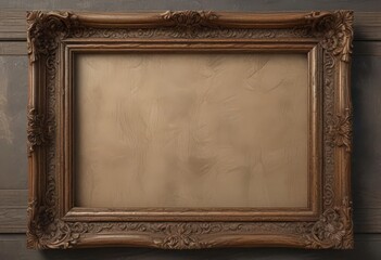 Rustic wood frame, aged texture, ornate carvings, wood, surface