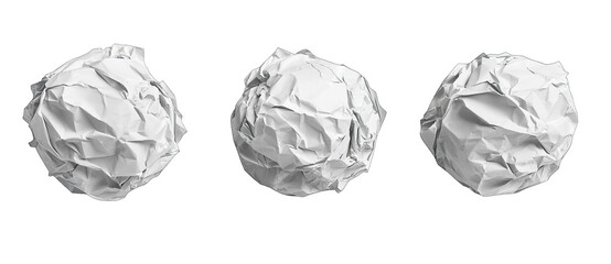 Three Crumpled White Paper Balls Isolated On Transparent Background