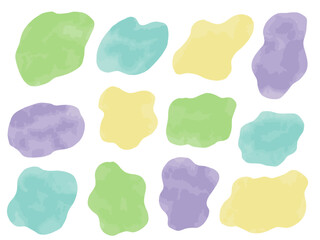 手描きあしらいセット　流体シェイプ　水彩　寒色