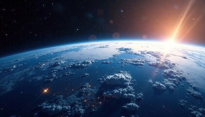 Stunning view of Earth from space, showing the curvature and atmospheric details , solar system, perspective, full shot