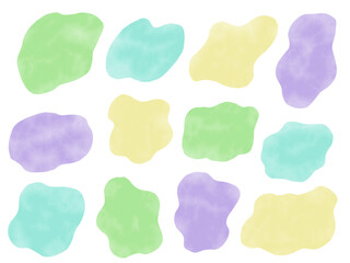 手描きあしらいセット　流体シェイプ　水彩　寒色