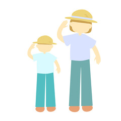 麦わら帽子をかぶった親子のイラスト