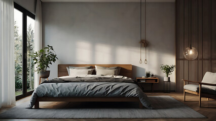 Cozy bedroom interior with natural light and modern minimalist design