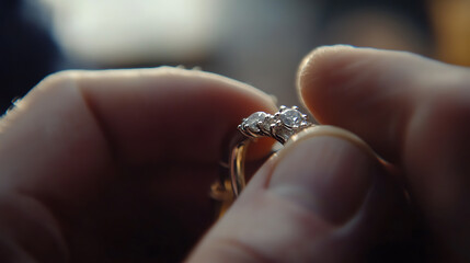 Close-up of Hands Holding a Diamond Ring