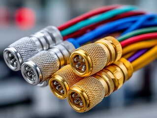 Colorful audio cables with connectors