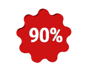 Simple 3D illustration of an icon of  red and white circle with the number 90% on it.
