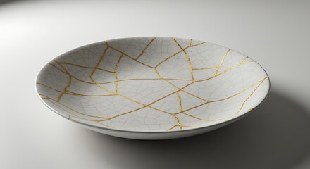 Kintsugi bowl golden repair traditional japanese art pottery ceramic tableware design object studio shot